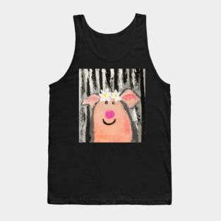 Funny pig with flowers Tank Top